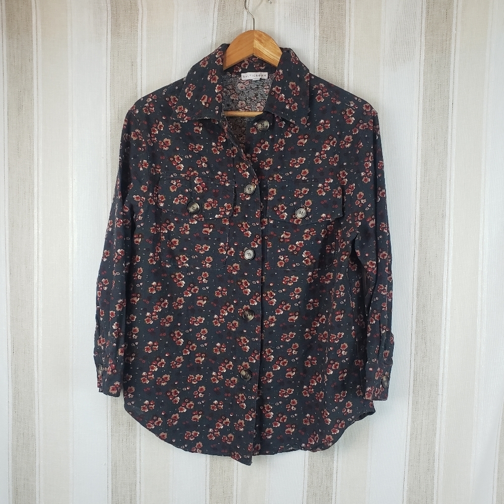 Baltic Born Floral Button Down Shirt Blue Red Size Medium